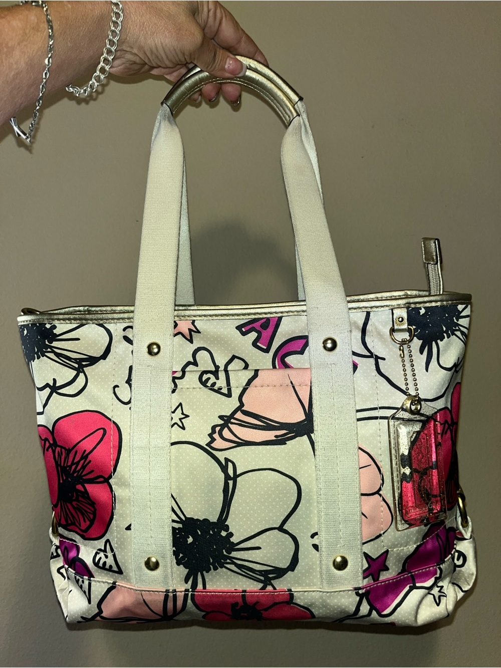 Coach Poppy Kyra Graffiti Tote F17148 Pink/Gold W/Crossbody Strap!